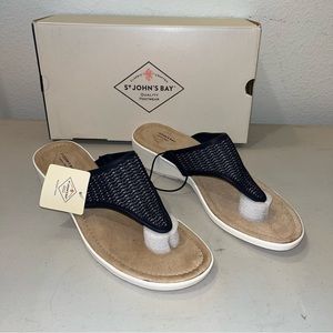 New St. John's Bay Womens Zomp Heeled Sandals blue & grey Size 9.5 M Retail $55